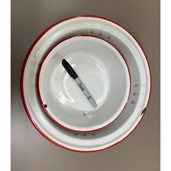 Red & White Enamelware Set – Colander + Nesting Bowl + Prep Bowl Farmhouse Decor - Picture 5 of 6